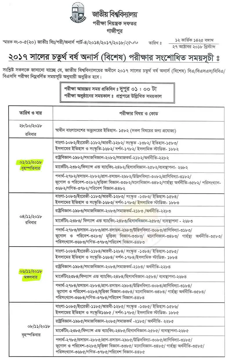 National University 4th Year Special Exam Routine 2018 - alormela.org