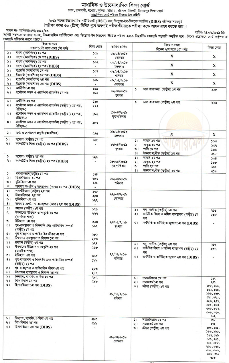 HSC and DIBS Exam Routine 2019 - alormela.org