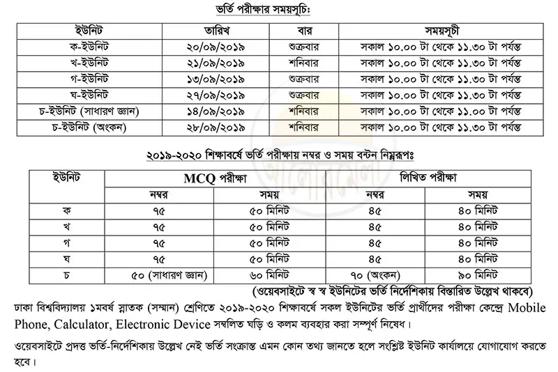 Dhaka University Admission Test 201920 Seat Plan & Schedule Alormela