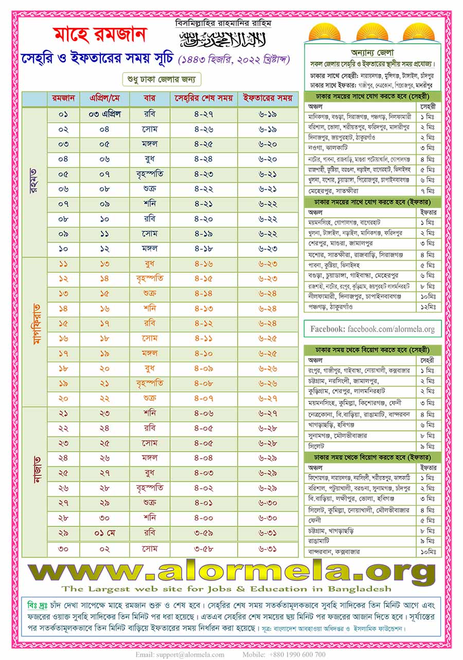 Ramadan 2022 Calendar Times