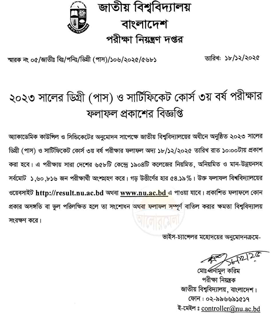 nu degree 3rd year exam result 2025 published