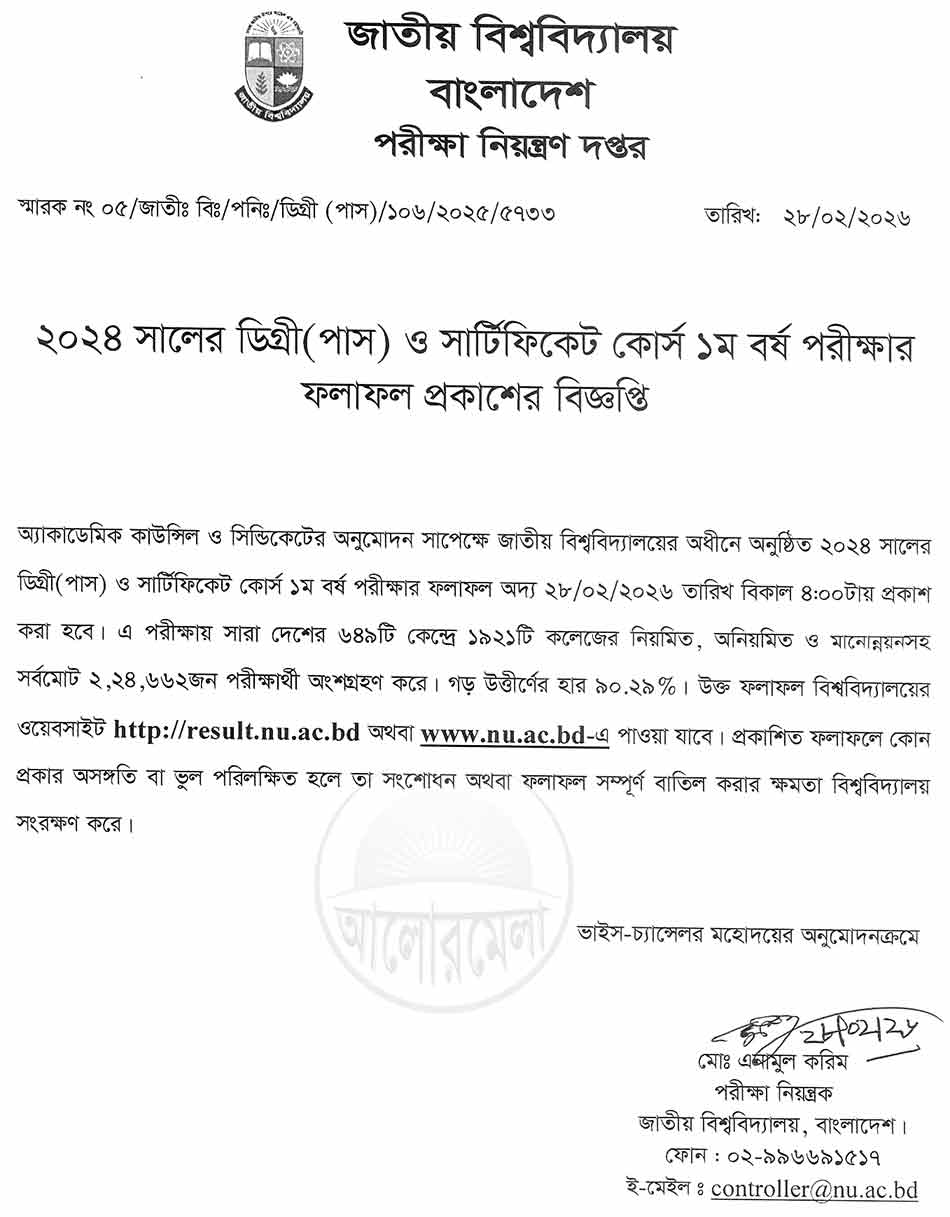 degree pass 1st year exam result 2026