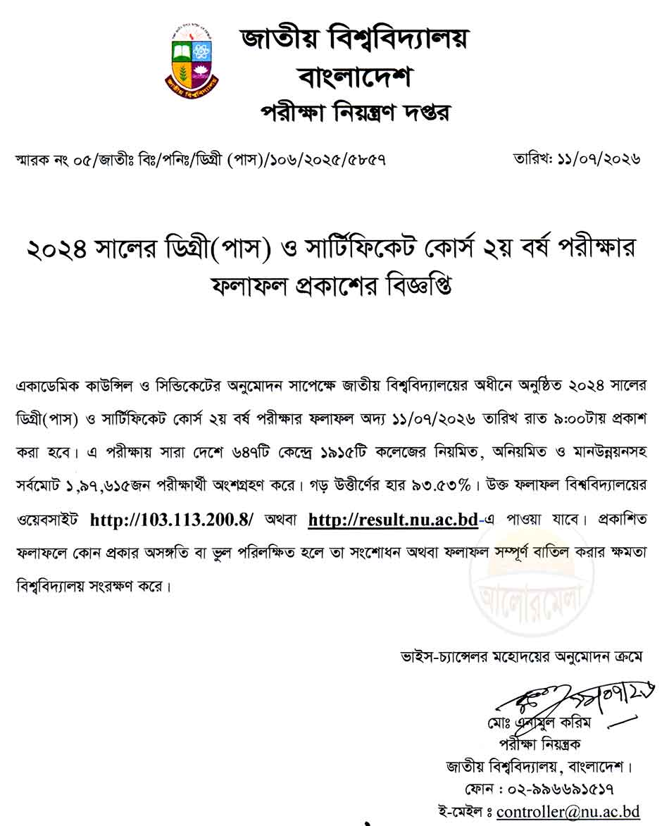 nu degree 2nd year exam result 2026